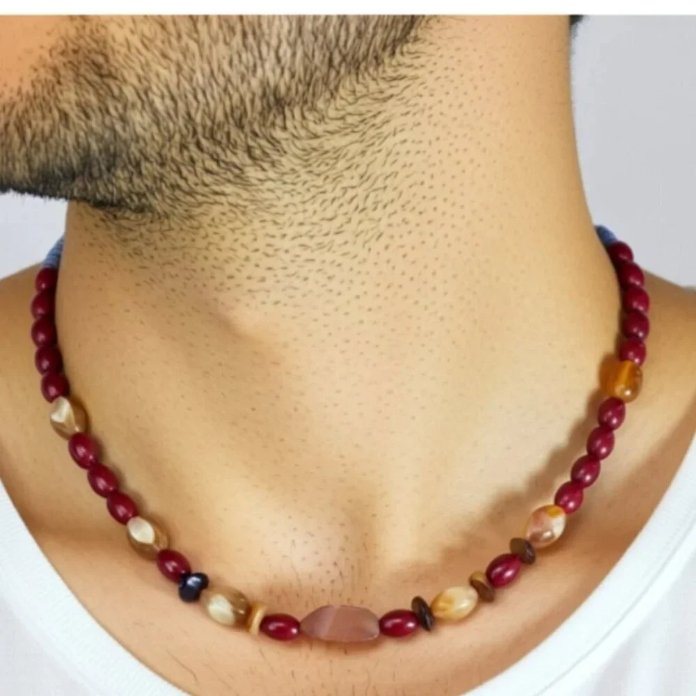 Men's Necklace, Men's Beaded Necklace, 18 Inches Long NWT (MJW004)